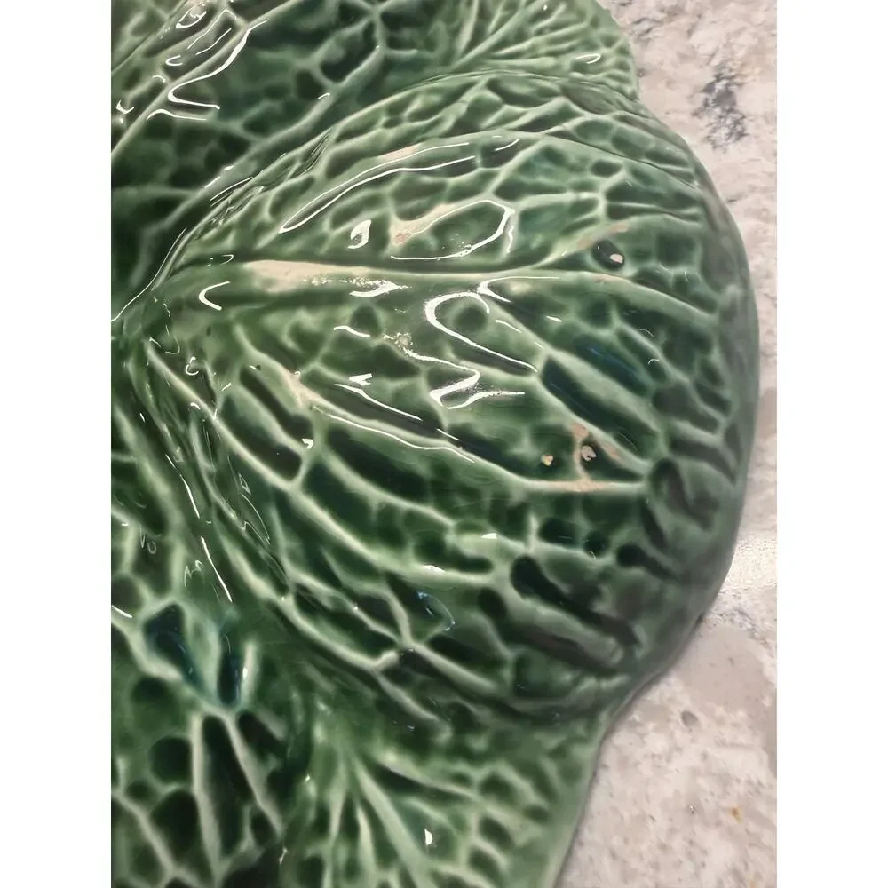 Vintage Portugal Majolica Cabbage Leaf Four Part Relish / Server